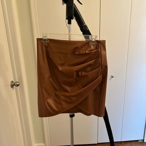 Shein ruched brown leather skirt